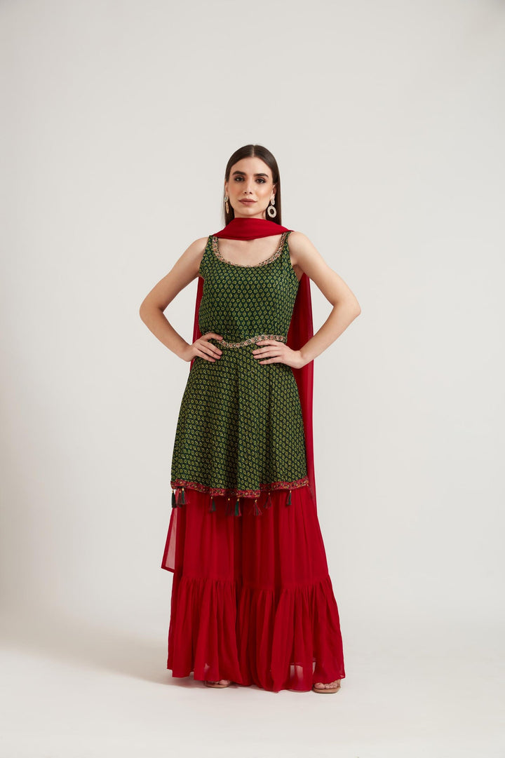 Neerus Green Georgette Embroidered Anarkali Suit Set - front view