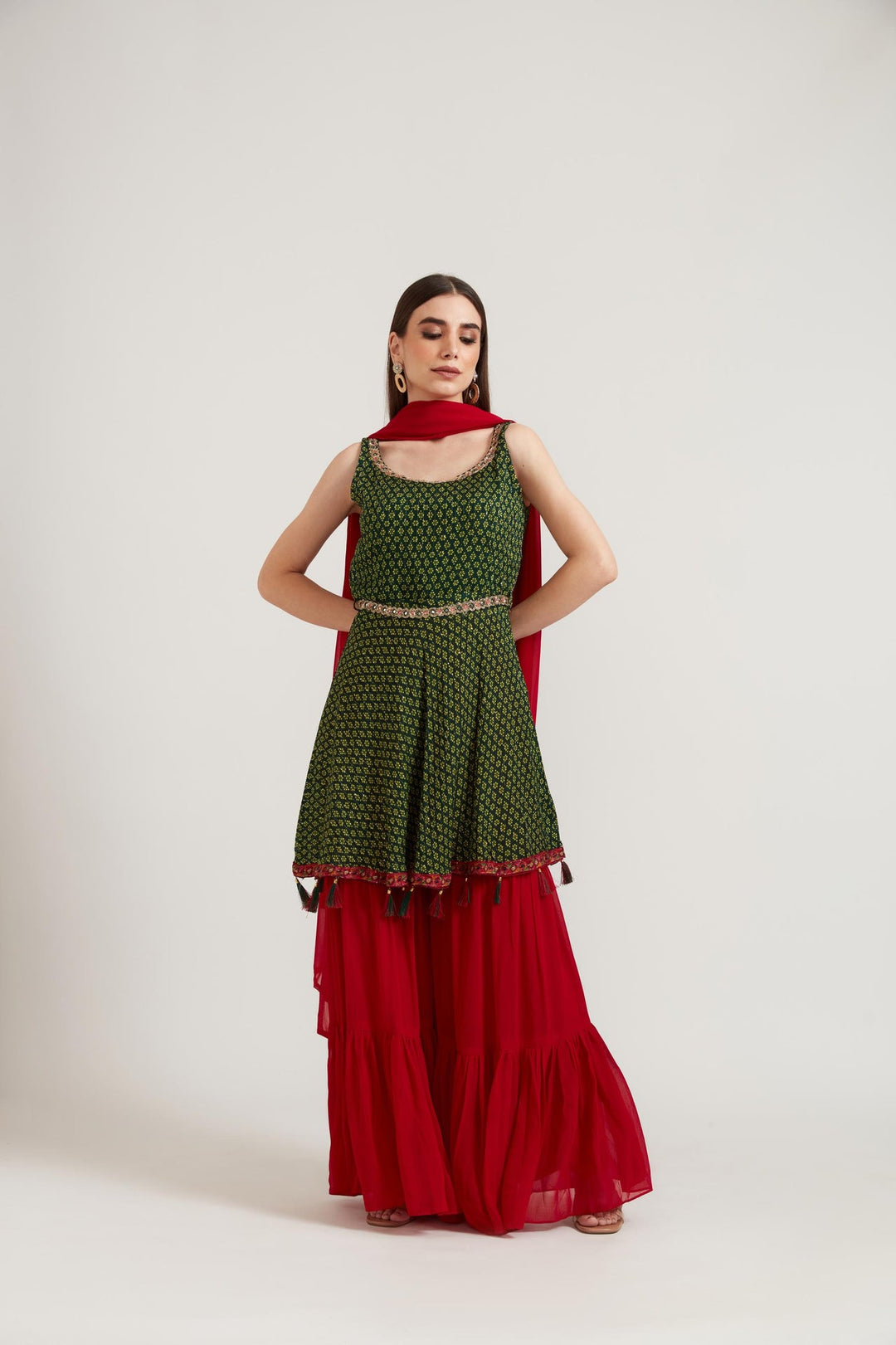 Neerus Green Georgette Embroidered Anarkali Suit Set - detail view 1