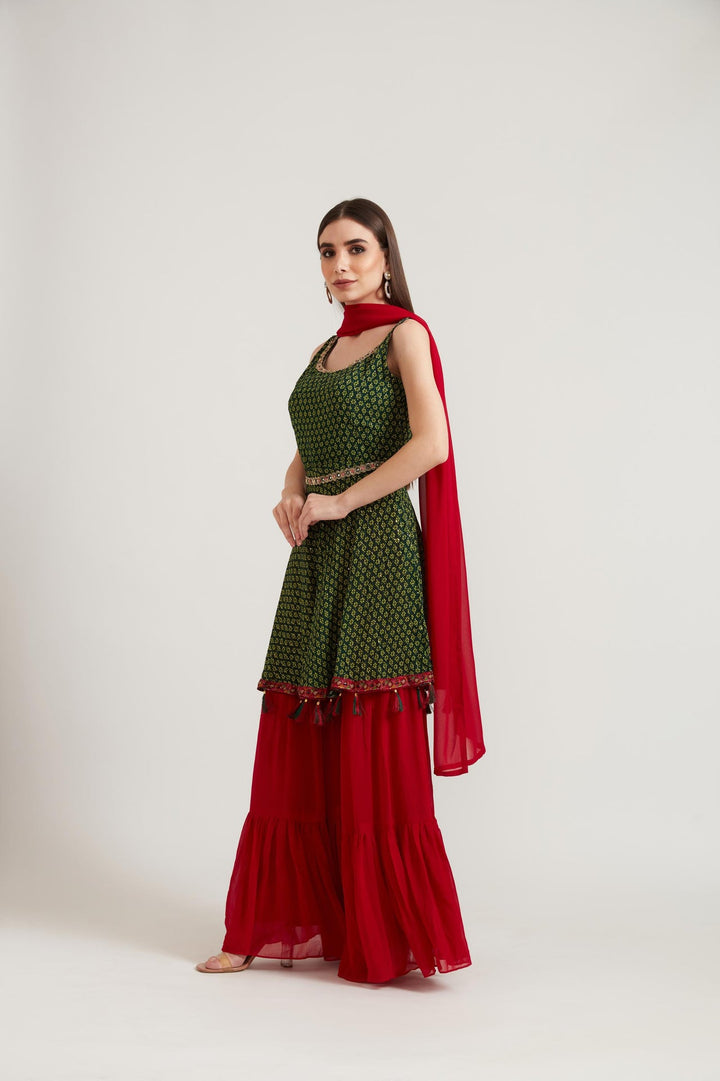Neerus Green Georgette Embroidered Anarkali Suit Set - detail view 2