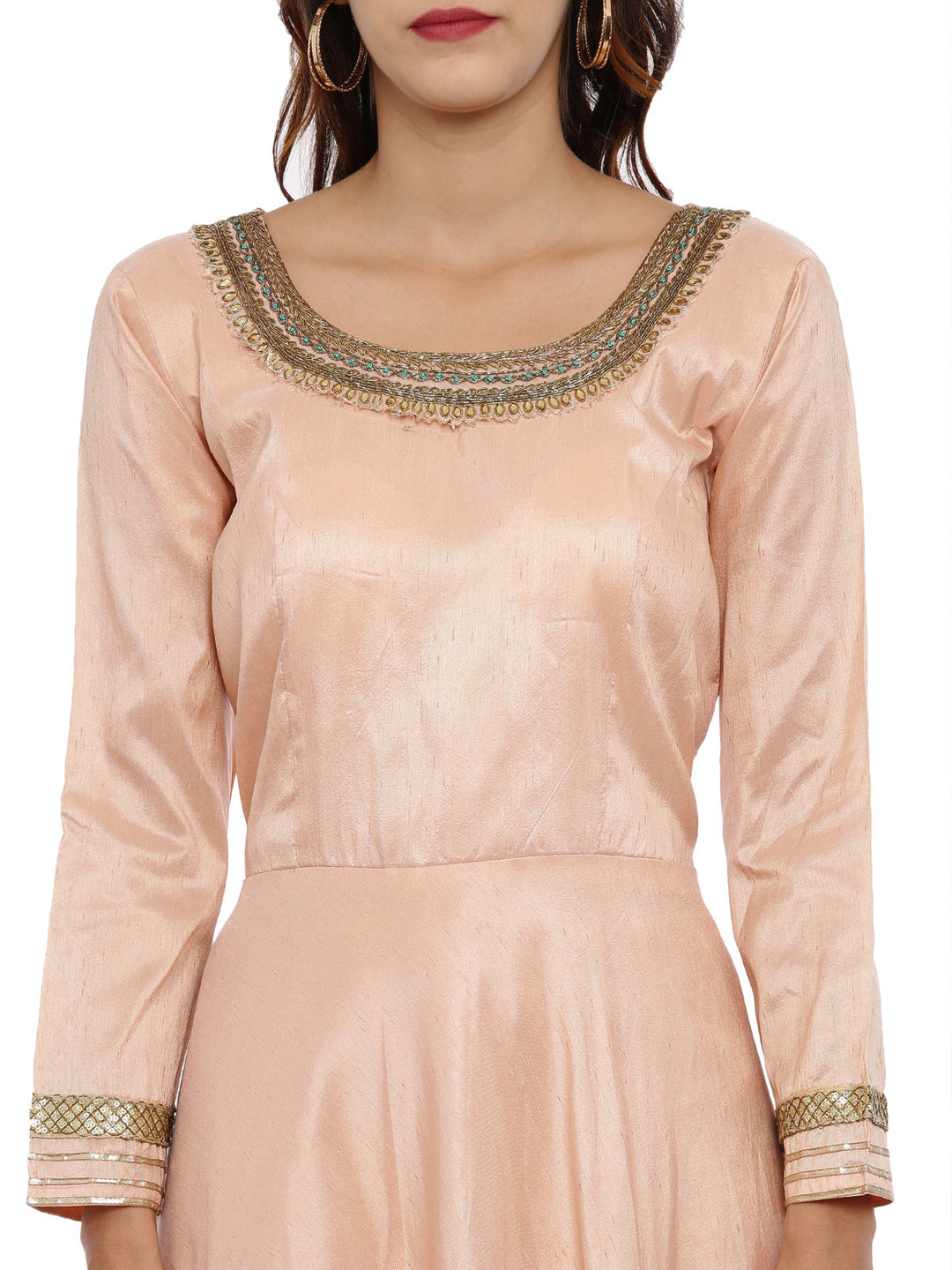 Neerus Orange raw silk anarkali suit set - back view