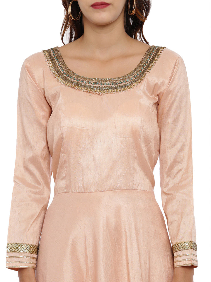 Neerus Orange raw silk anarkali suit set - back view