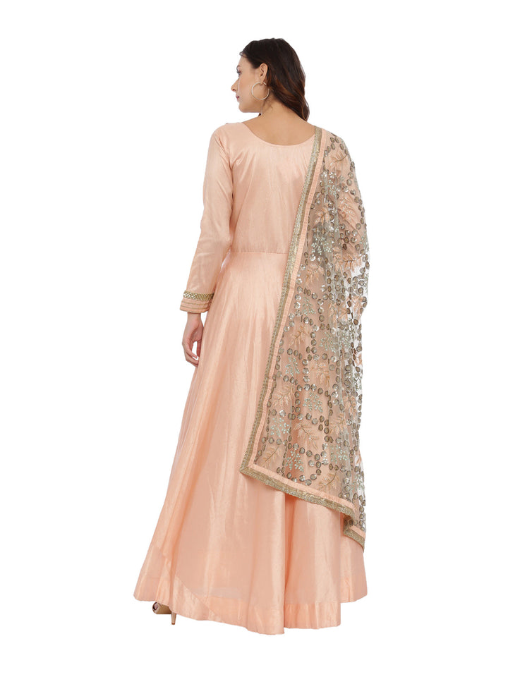 Neerus Orange raw silk anarkali suit set - detail view 1