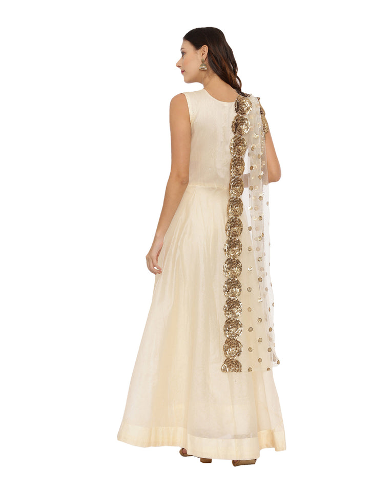 Neerus Beige embellished anarkali kurta set - detail view 1