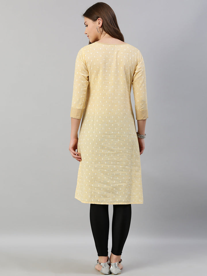 Neerus Yellow cotton embroidered A-Line kurta - detail view 3