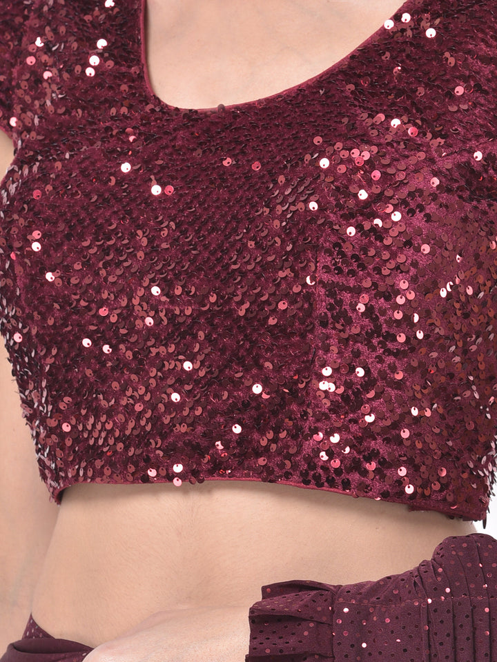 Neerus Maroon embellished ready-to-wear saree - side view