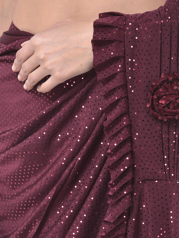 Neerus Maroon embellished ready-to-wear saree - detail view 1