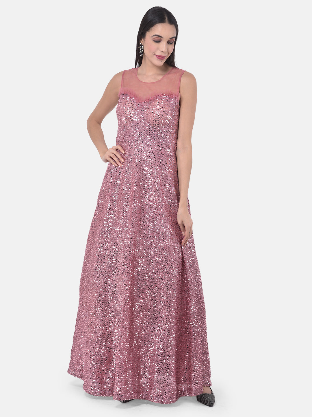 Neerus Pink net embellished gown - detail view 4