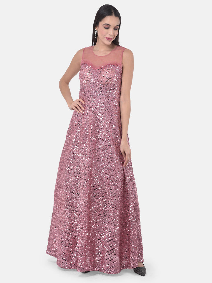 Neerus Pink net embellished gown - detail view 4