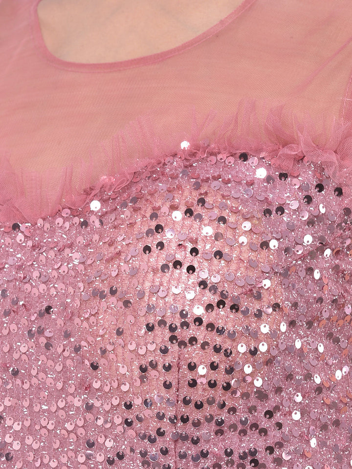 Neerus Pink net embellished gown - detail view 2
