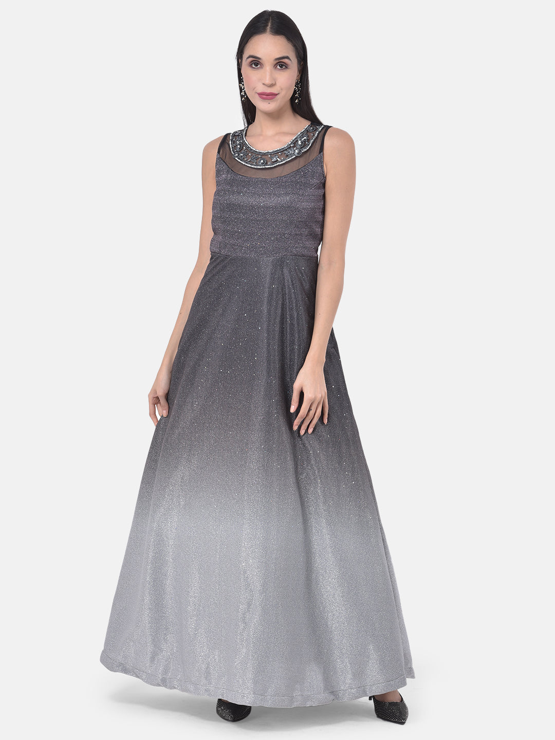 Neerus Black polyester embellished gown - detail view 2