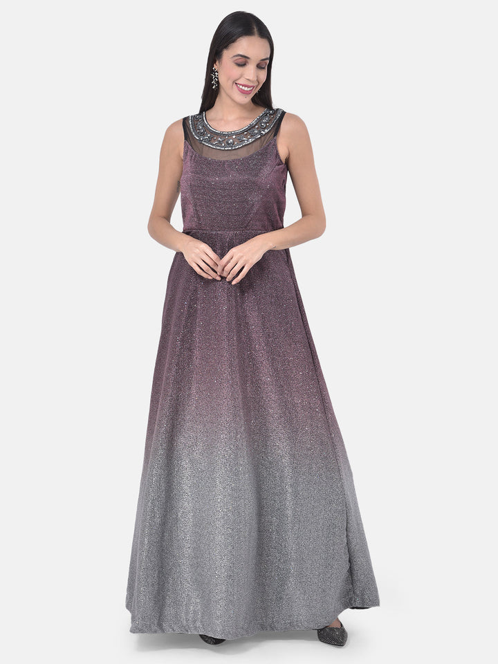 Neerus Maroon polyester embellished gown - detail view 2