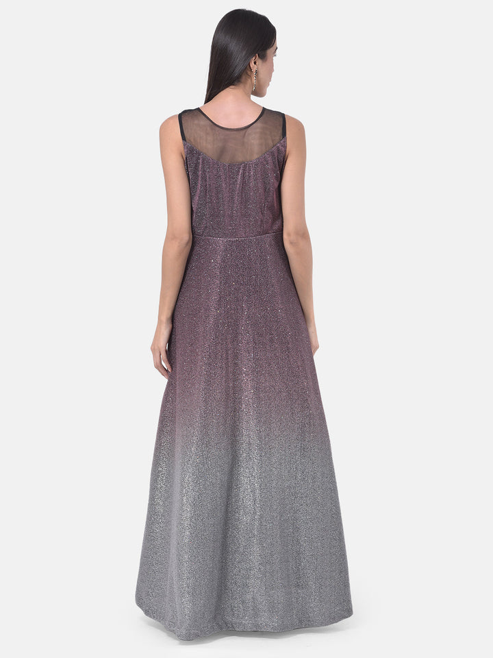 Neerus Maroon polyester embellished gown - detail view 1