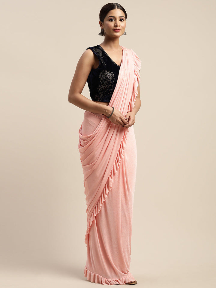 Neerus Orange georgette solid ready-to-wear saree - detail view 5