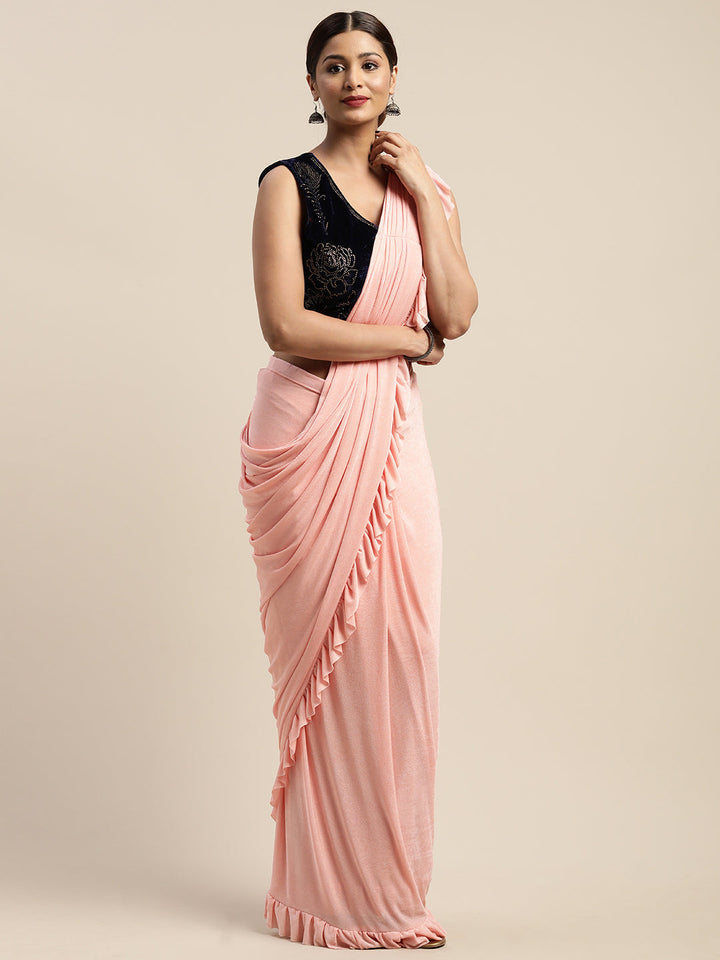 Neerus Orange georgette solid ready-to-wear saree - front view
