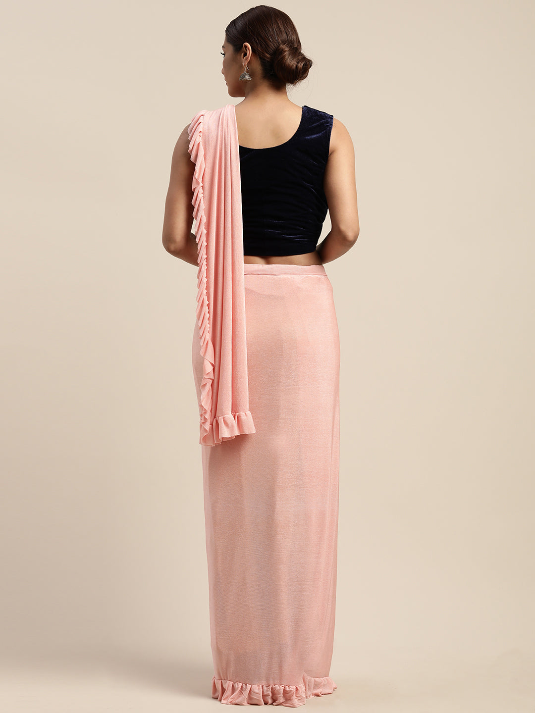 Neerus Orange georgette solid ready-to-wear saree - back view