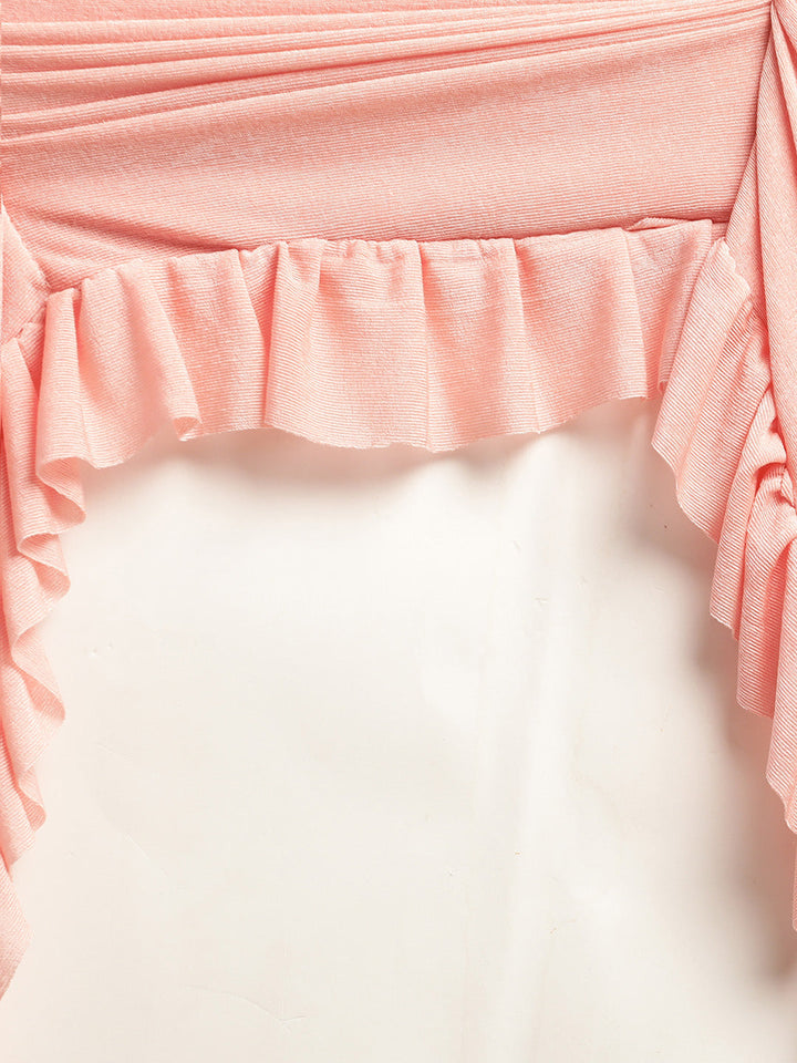 Neerus Orange georgette solid ready-to-wear saree - detail view 3