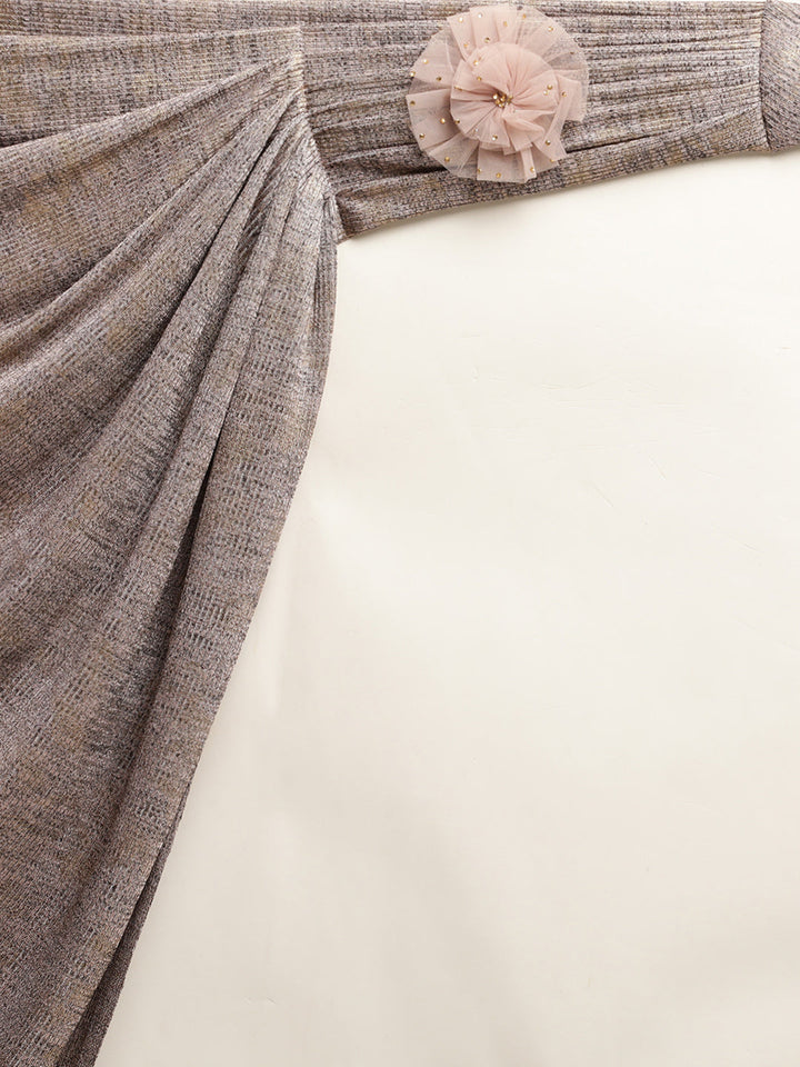 Neerus Pink viscose rayon drape saree with stitched blouse - detail view 2