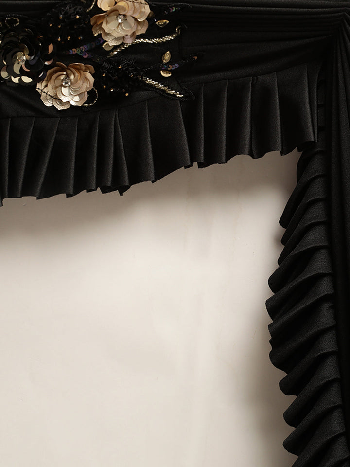 Neerus Black georgette solid ready to wear saree - detail view 3
