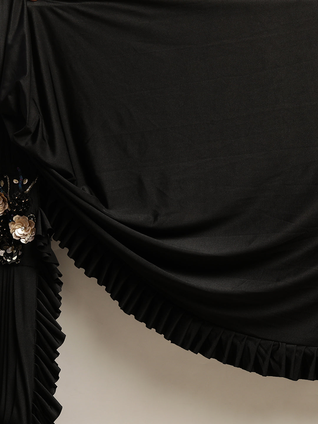 Neerus Black georgette solid ready to wear saree - detail view 4
