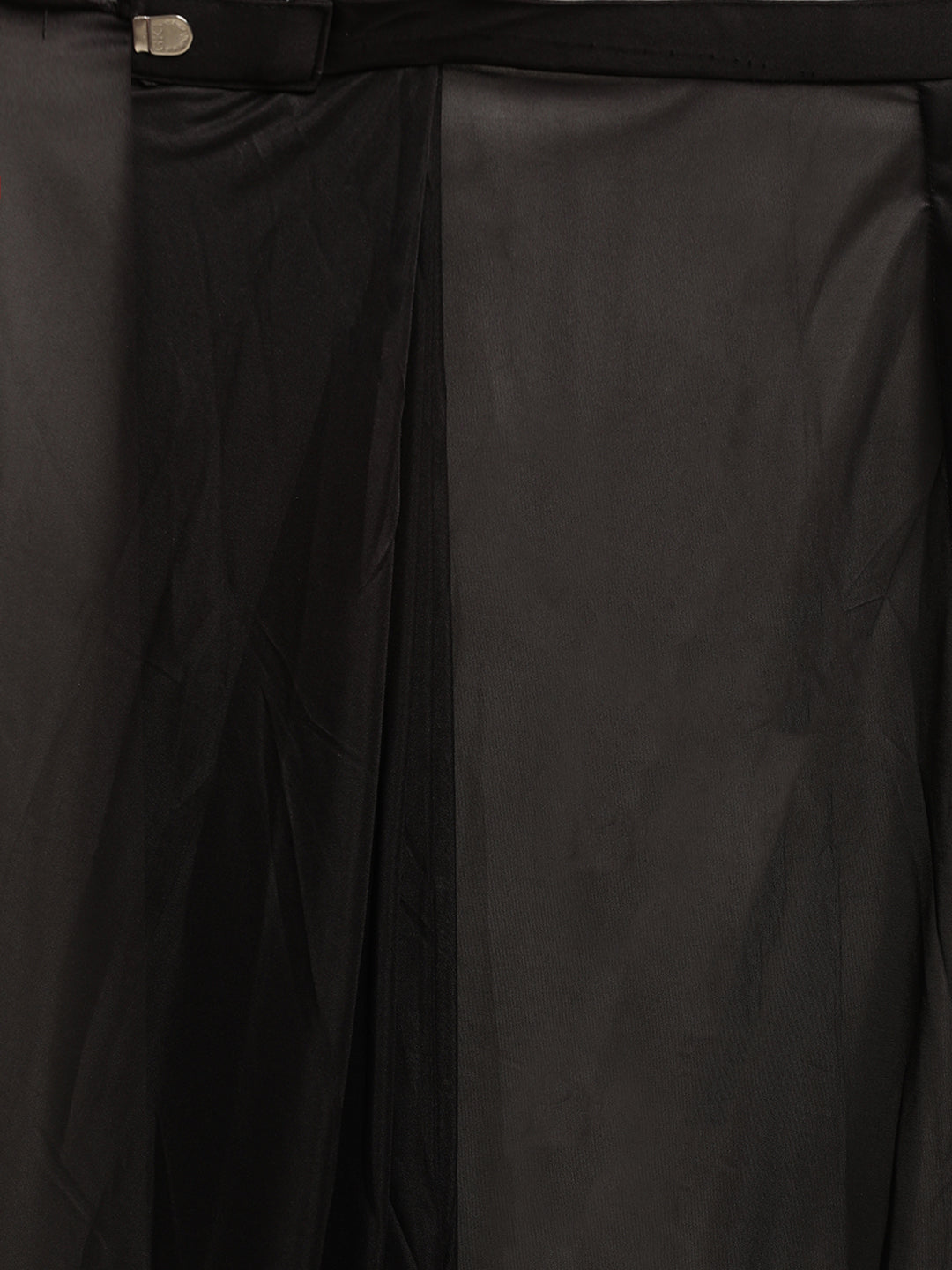Neerus Black solid ready to wear saree with blouse - side view