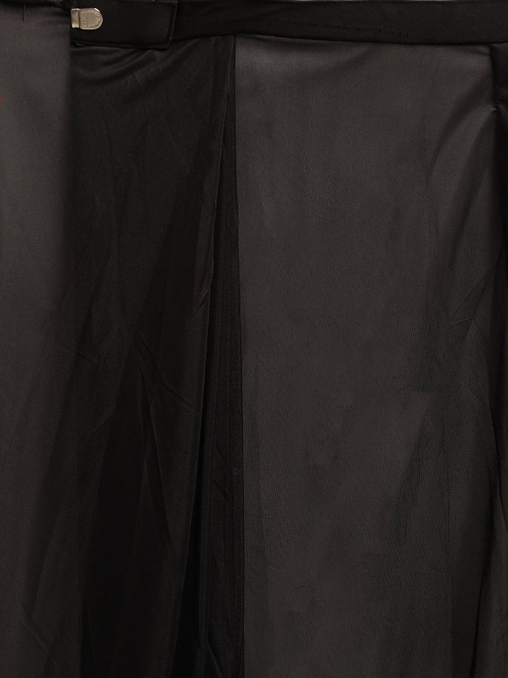 Neerus Black solid ready to wear saree with blouse - side view