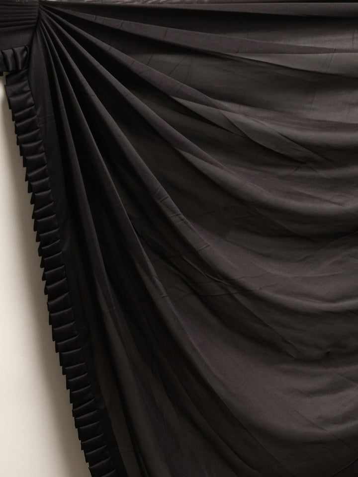 Neerus Black solid ready to wear saree with blouse - detail view 3
