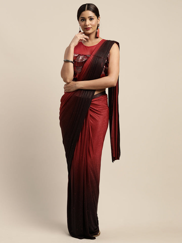 Neerus Red solid ready-to-wear saree with blouse - front view