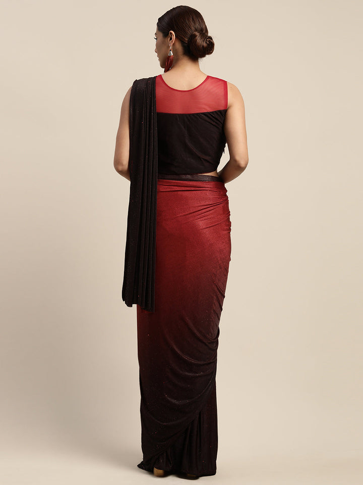 Neerus Red solid ready-to-wear saree with blouse - side view