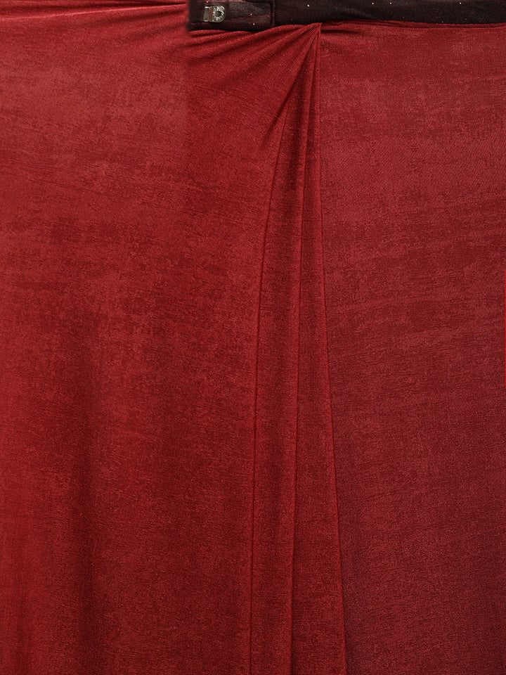 Neerus Red solid ready-to-wear saree with blouse - detail view 2