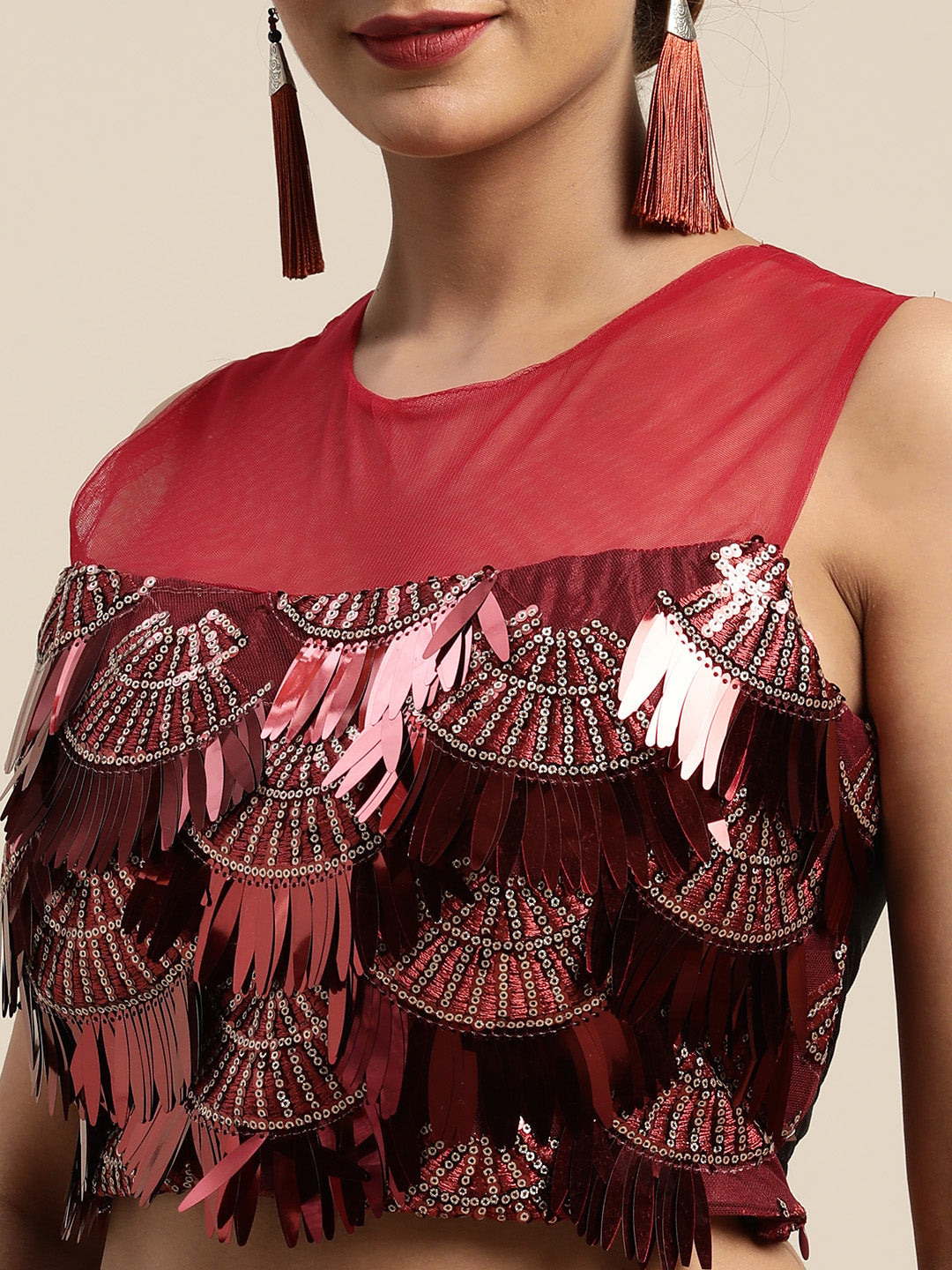 Neerus Red solid ready-to-wear saree with blouse - detail view 3