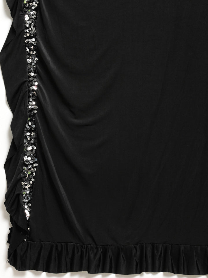 Neerus Black lycra draped saree - detail view 1