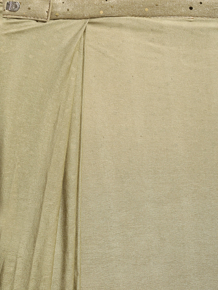 Neerus Green viscose rayon drape saree with stitched blouse - detail view 4