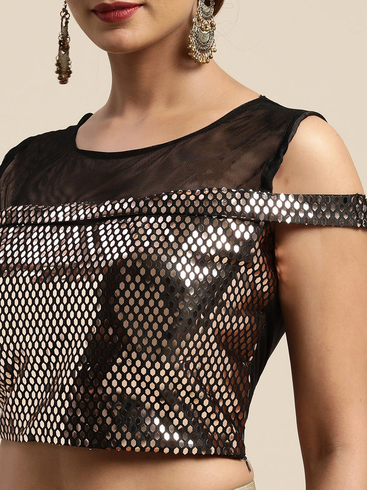 Neerus Green viscose rayon drape saree with stitched blouse - detail view 2