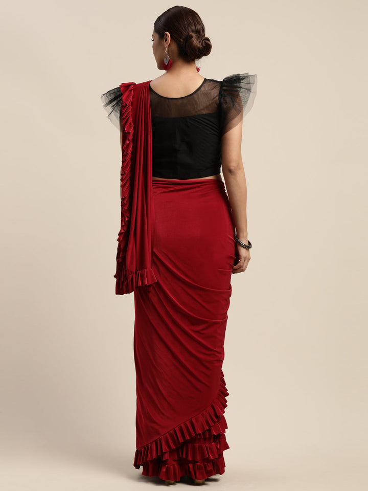 Neerus Red Georgette Solid Ready To Wear Saree - side view