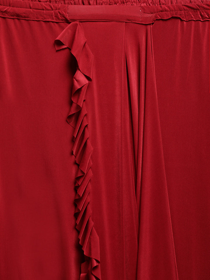 Neerus Red Georgette Solid Ready To Wear Saree - detail view 1