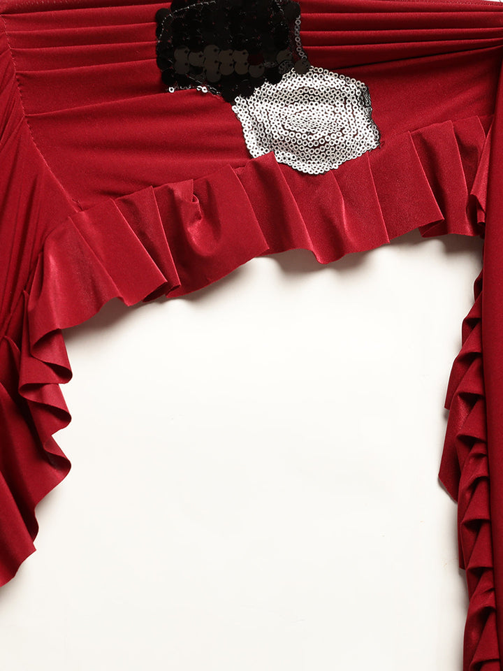 Neerus Red Georgette Solid Ready To Wear Saree - detail view 2