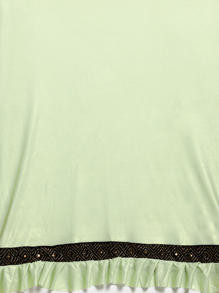 Neerus Green georgette solid saree with blouse - side view