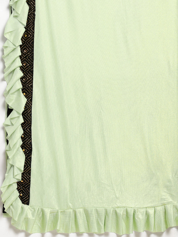 Neerus Green georgette solid saree with blouse - detail view 1
