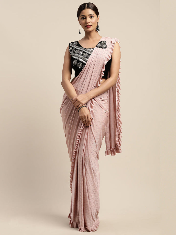 Neerus Orange embellished ready-to-wear saree with blouse - front view