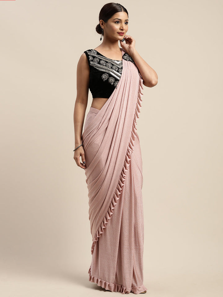 Neerus Orange embellished ready-to-wear saree with blouse - back view