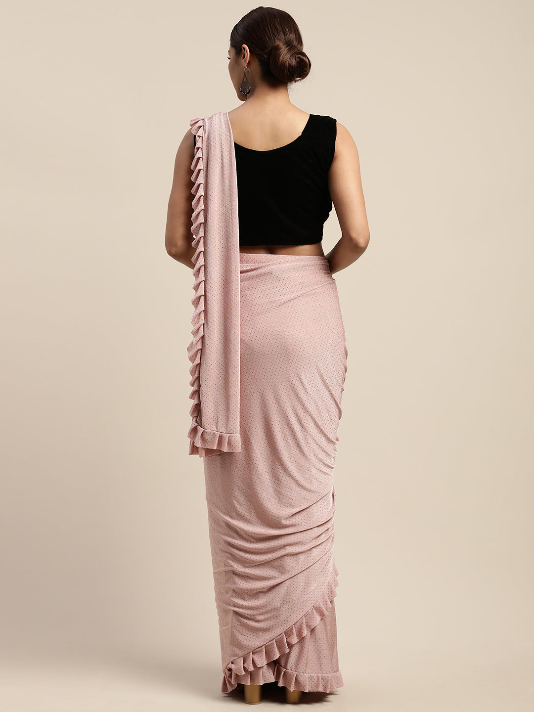 Neerus Orange embellished ready-to-wear saree with blouse - side view
