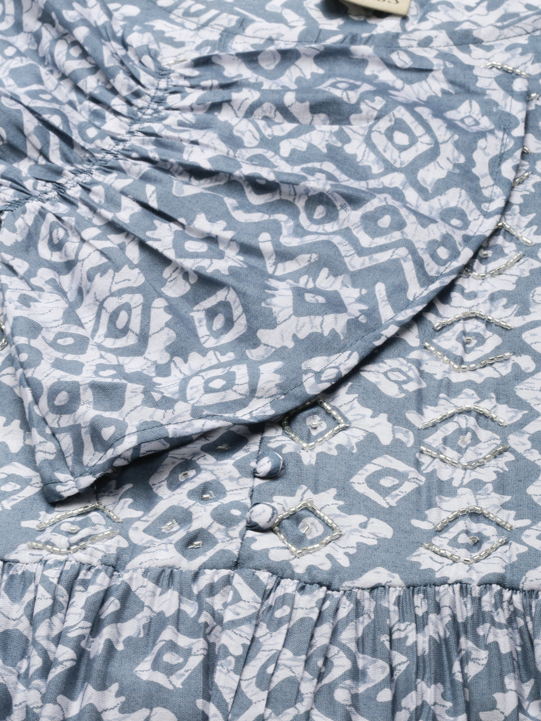 Neerus Blue muslin printed flared maxi dress - detail view 2