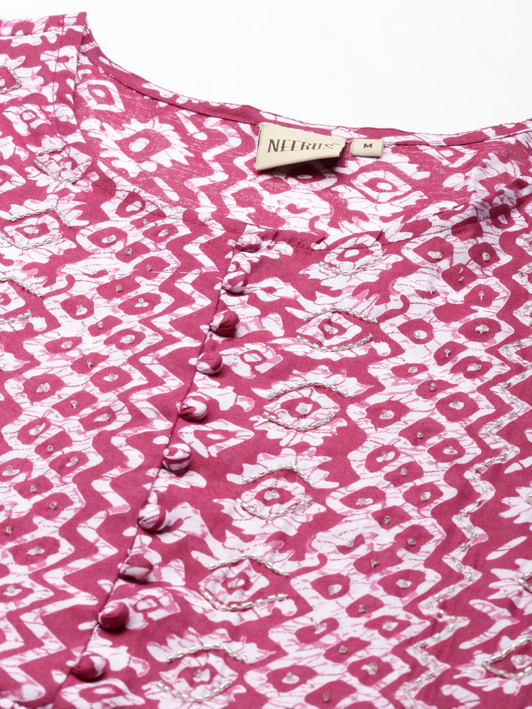 Neerus Maroon muslin printed maxi dress - detail view 2