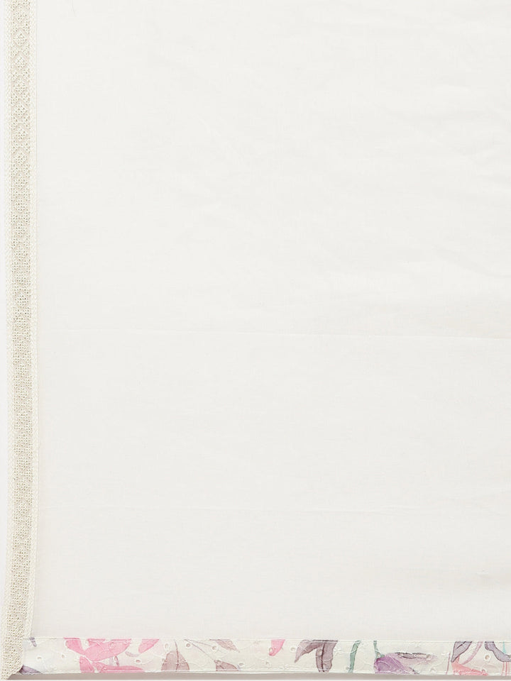 Neerus Beige printed straight kurta set with dupatta - detail view 4