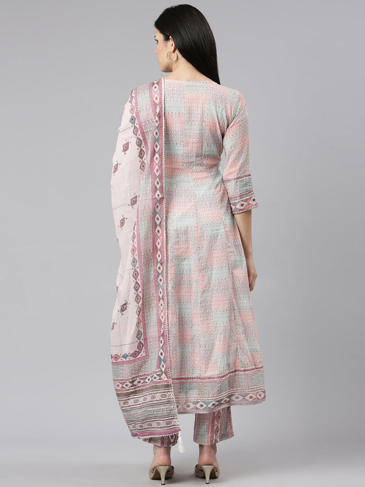 Neerus Multi printed straight kurta set with dupatta - side view