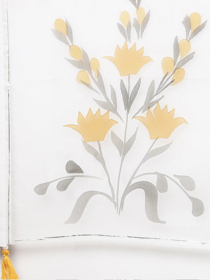 Neerus Yellow cotton printed kurta set with trouser and dupatta - detail view 4