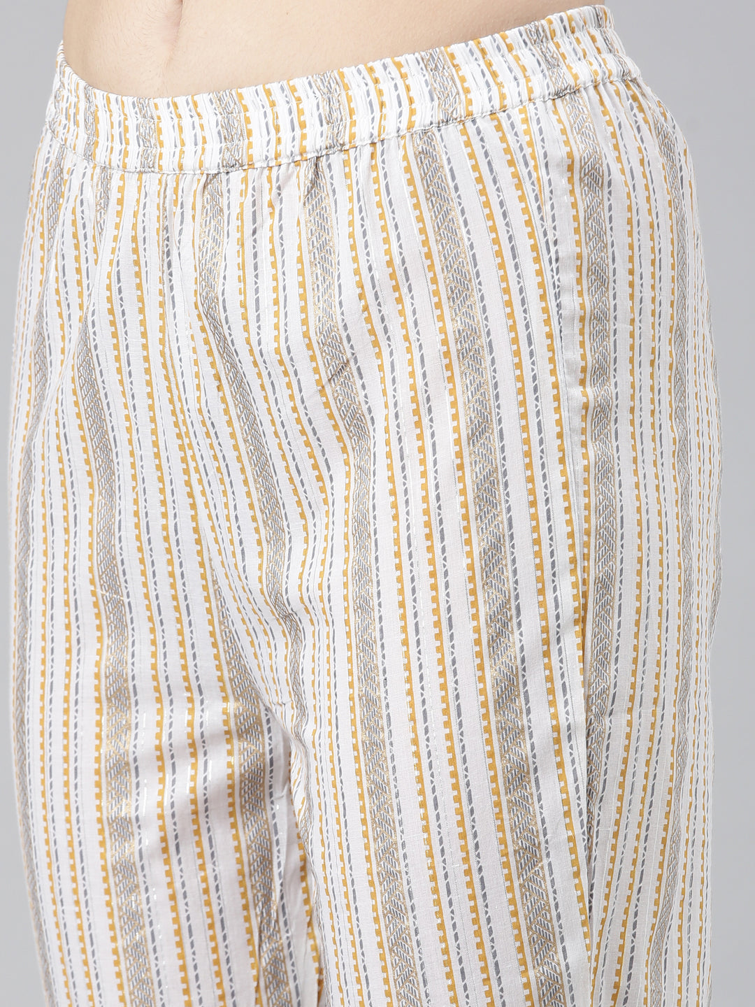 Neerus Yellow cotton printed kurta set with trouser and dupatta - detail view 3