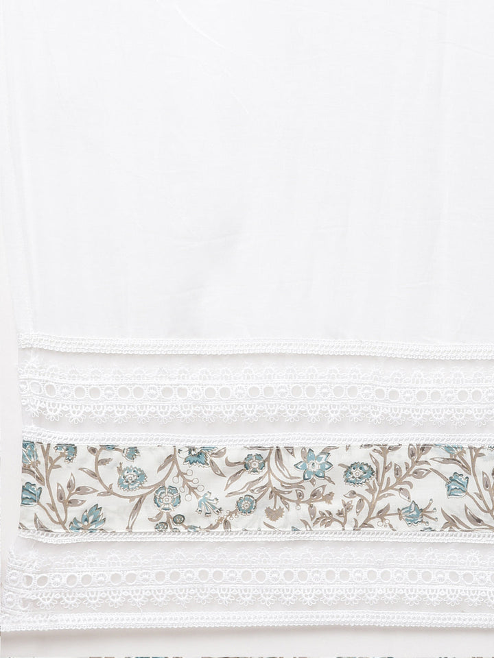 Neerus Blue printed straight kurta set with dupatta - detail view 4