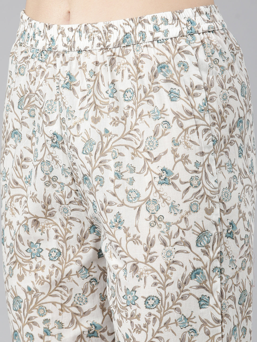 Neerus Blue printed straight kurta set with dupatta - detail view 3