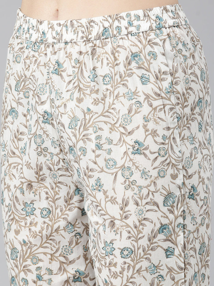 Neerus Blue printed straight kurta set with dupatta - detail view 3